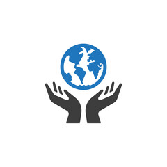 Save the earth symbol. Hands holding earth. Web Icon Logo Template Design Element.