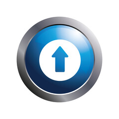 Vector web button with upload icon on blue color circle.