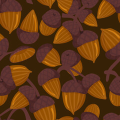 Ginger, gold and yellow autumn oak, acorns vector seamless pattern. Fall texture for fabrics, wrapping paper, backgrounds and other designs.