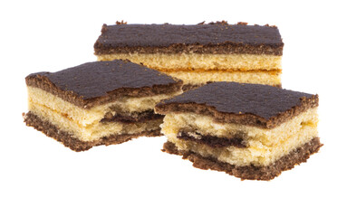 chocolate sponge cake isolated