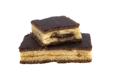 chocolate sponge cake isolated