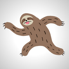 Sloth Running with Tongue Sticking Out Illustrated Cartoon Drawing