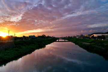 sunset over the river