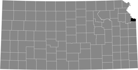 Black highlighted location map of the Wyandotte County inside gray map of the Federal State of Kansas, USA