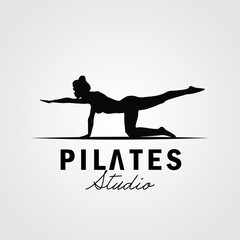 Crawling Pose Pilates Woman Silhouette, Girl with Beauty Body Hair and Face at gym logo design