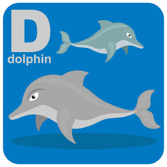 The alphabet cube with the letter D is a dolphin. Vector illustration on the theme of games and education.