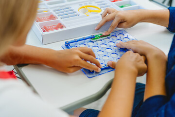 Elementary school students learning in the classroom
