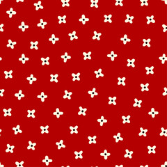 Vector Ditsy floral seamless pattern. Simple and cute white flowers on red  background. Floral endless print for fabric design. Ideal for summer female dresses.
