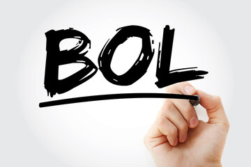 BOL - Beginning of Life acronym with marker, concept background
