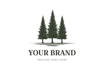 Rustic Pine Evergreen Cedar Cypress Larch Conifer Coniferous Fir Trees Forest Logo Design Vector