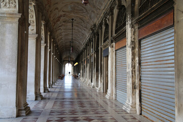 Colonnade on one side of San Marco square in Venice