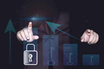 Businessman point virtual interface panel of global logistics network distribution and transportation, Smart logistics, Innovation future of transport on large warehouse center background