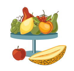Vector illustration, fruit. Melon, apples, pears, lemon, peach. Design element