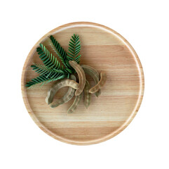young tamarind in a wooden tray on a white background