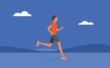 Slim man running outdoor in sportswear and training shoes. jogging outdoor. Vector illustration.	