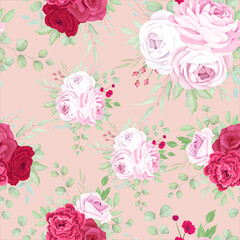 beautiful red and pink floral frame seamless pattern design