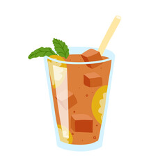  Glass of iced tea with lemon and mint. Vector