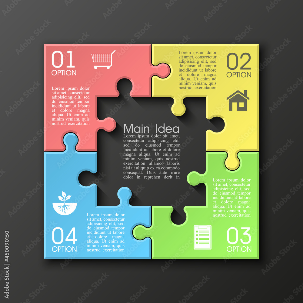 Leinwandbilder four sided 3d puzzle presentation. abstract puzzle infographic template with explanatory text field 