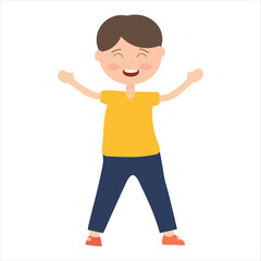 a happy boy in a yellow T-shirt on a white background for use in web design or clipart