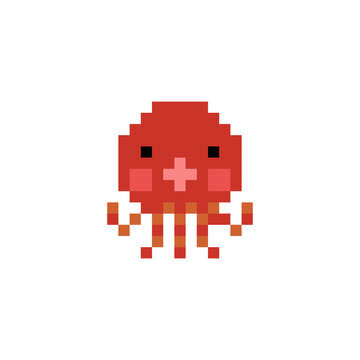Pixel octopus image. cross stitch and crochet patterns. Vector illustration for a game pattern.