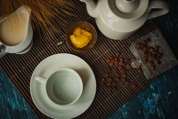 Tea ceremony. Abstract background in the kitchen