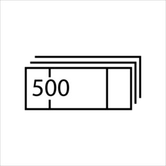 A pack of five hundred bills. Thin lines illustration