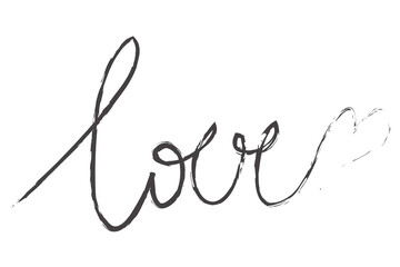 The word love hand-drawn outline, vector black and white logo, icon