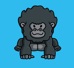 Cute baby young gorilla ape black monkey. Animal Isolated Cartoon Flat Style Icon illustration Premium Vector Logo Sticker Mascot
