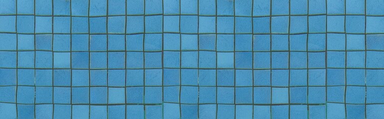 Panorama of Blue Glazed Swimming Pool Floor Tiles texture and background seamless