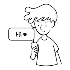 Simple black and white illustration of a man send a message to his girlfriend
