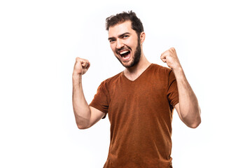 Winner man. Happy guy shows 