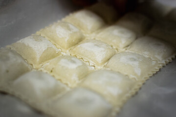 Closeup of vegan ravioli ready to cook