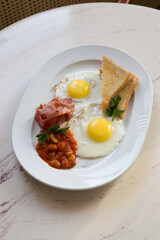 Plate of english breakfast set ready for breakfast