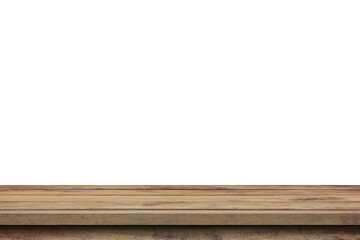 Empty wood table on isolate white background and display montage with copy space for product.