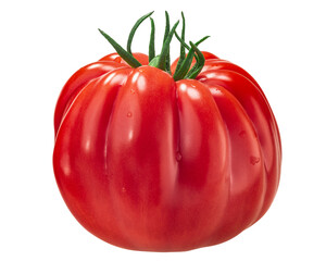 Ribbed heirloom tomato (Solanum lycopersicum fruit), Mushroom Basket variety, isolated