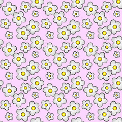 white daisy seamless pattern pink background