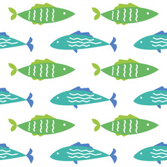 Seamless pattern repeated background texture with colored tropical fish flat vector. Underwater sea life repeating tile. Summer fashion textile print design.Colorful wrapping gift paper.Backdrop tile.