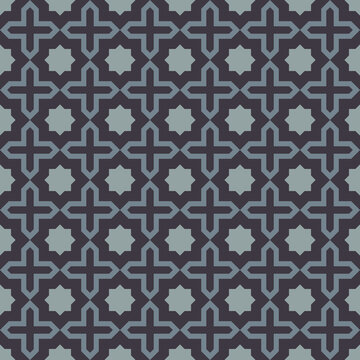 Octagon shape background with alternating cross. Arrange them in a grid. Seamless abstract geometric pattern bluish gray. Texture design for textile, tile, cover, poster, wall. Vector illustration.