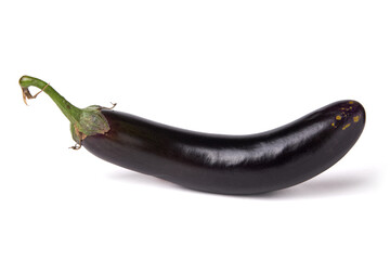 Eggplant with a green tail. The vegetable is purple. Image on white background