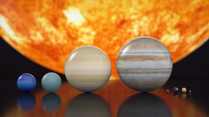 Planets of the solar system on a real scale. 