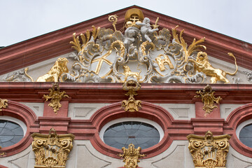 Bruchsal, Germany, August 4th 2021: Clips and details of Bruchsal Castle.