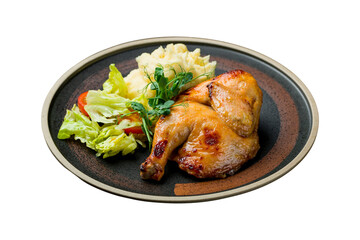 Chinese fried chicken with mashed potatoes isolated on white background