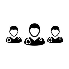 Healthcare icon vector group of male doctors person profile avatar for medical and health consultation in a glyph pictogram illustration