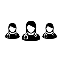 Doctor icon vector group of female physicians person profile avatar for medical and health consultation in a glyph pictogram illustration