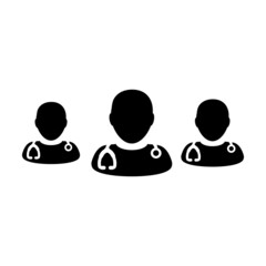 Doctor Icon - Group of Male Physicians With Stethoscope Glyph Pictogram Vector illustration