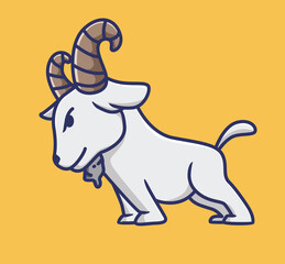 Cute young goat with big horn. Animal Isolated Cartoon Flat Style Icon illustration Premium Vector Logo Sticker Mascot