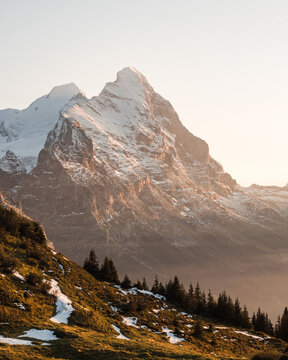 view on Eiger at dusk in autumn