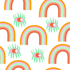 Abstract Rainbow and Eye Seamless Pattern