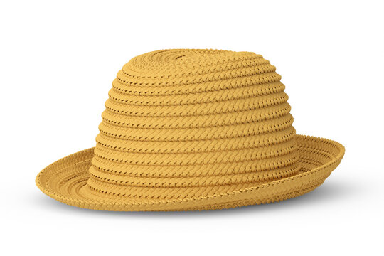 Vintage straw beach sun hat isolated on white background and sun protection