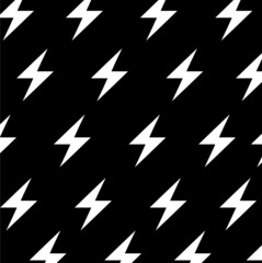 Seamless pattern with electric flash lightnings. Vector hard rock doodle illustration. Isolated on black background.